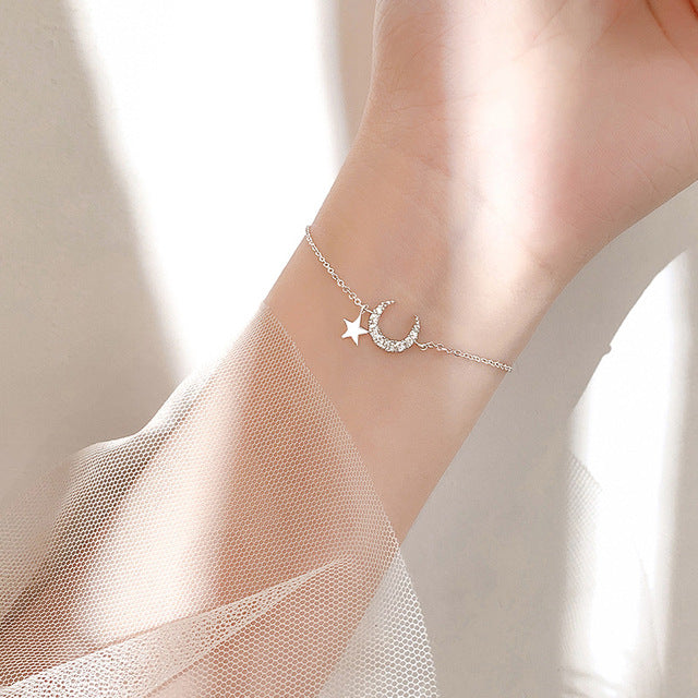 Japan Korea Star Moon Bracelet For Women Fashion Crystal Pearl Chain Jewelry